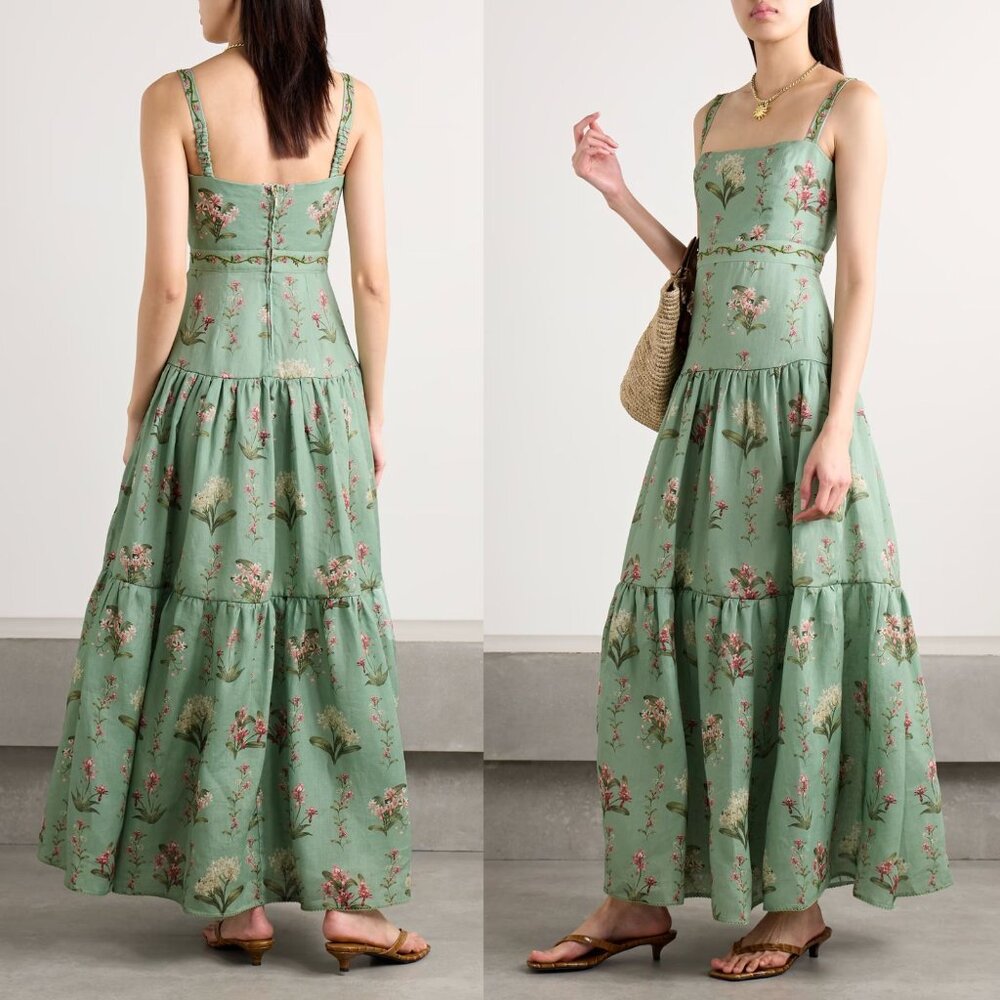 Agua by Agua Bendita Lima Maxi Dress Orquidea Green Embroidered Floral‎ Size M - Picture 14 of 15